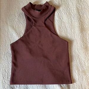 Zara Brown Sleeveless Crop Tank Top